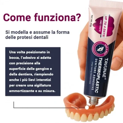 Tavunae® adesivo per dentiere attivabile con acqua calda