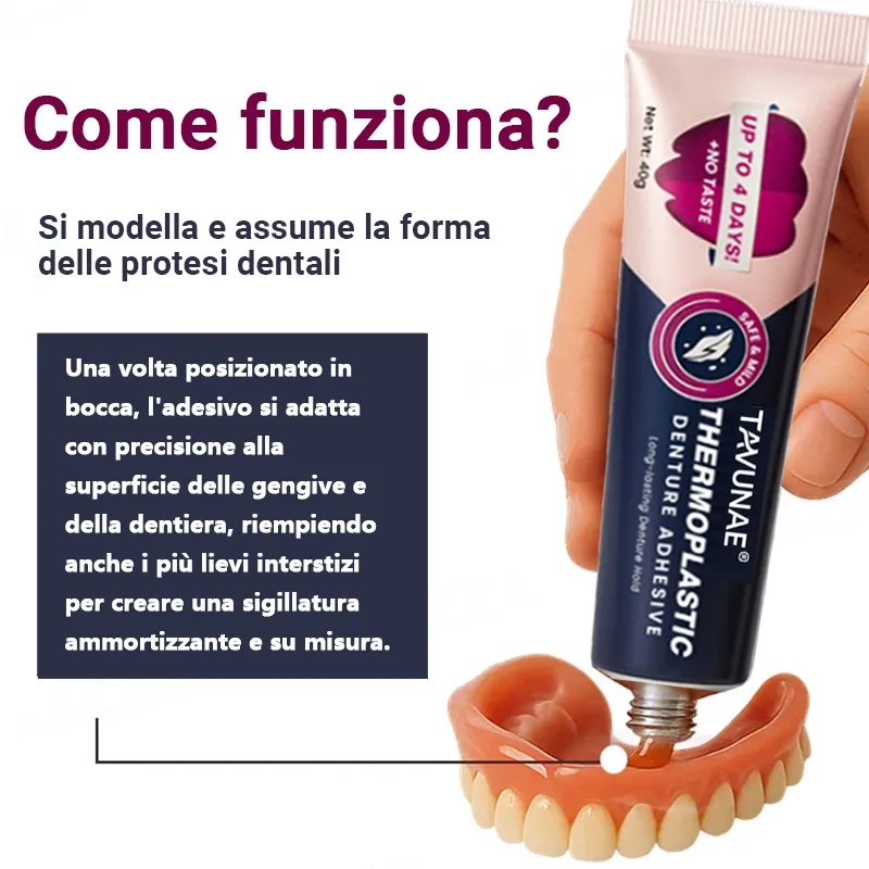 Tavunae® adesivo per dentiere attivabile con acqua calda