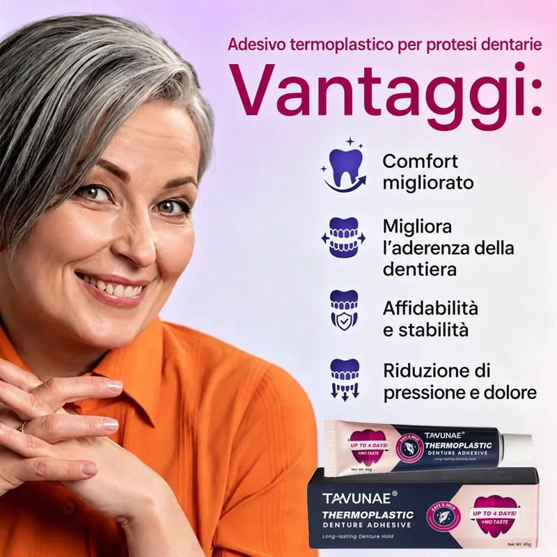 Tavunae® Thermoplastic Denture Adhesive per dentiere superiori e inferiori