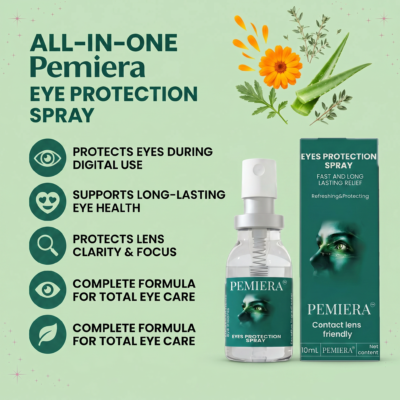 Pemiera™ daily eye-care spray designed for a two-spray routine
