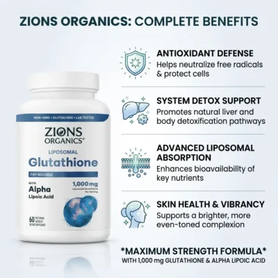 ZionsOrganics® Triple Strength Liposomal Glutathione paired with alpha lipoic acid