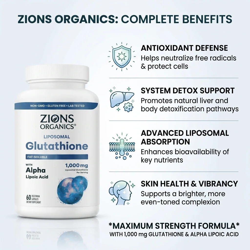 ZionsOrganics® Triple Strength Liposomal Glutathione paired with alpha lipoic acid