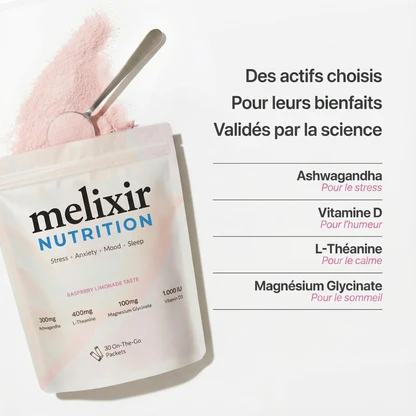 Trente dosettes de cinq grammes du complément Melixir Nutrition