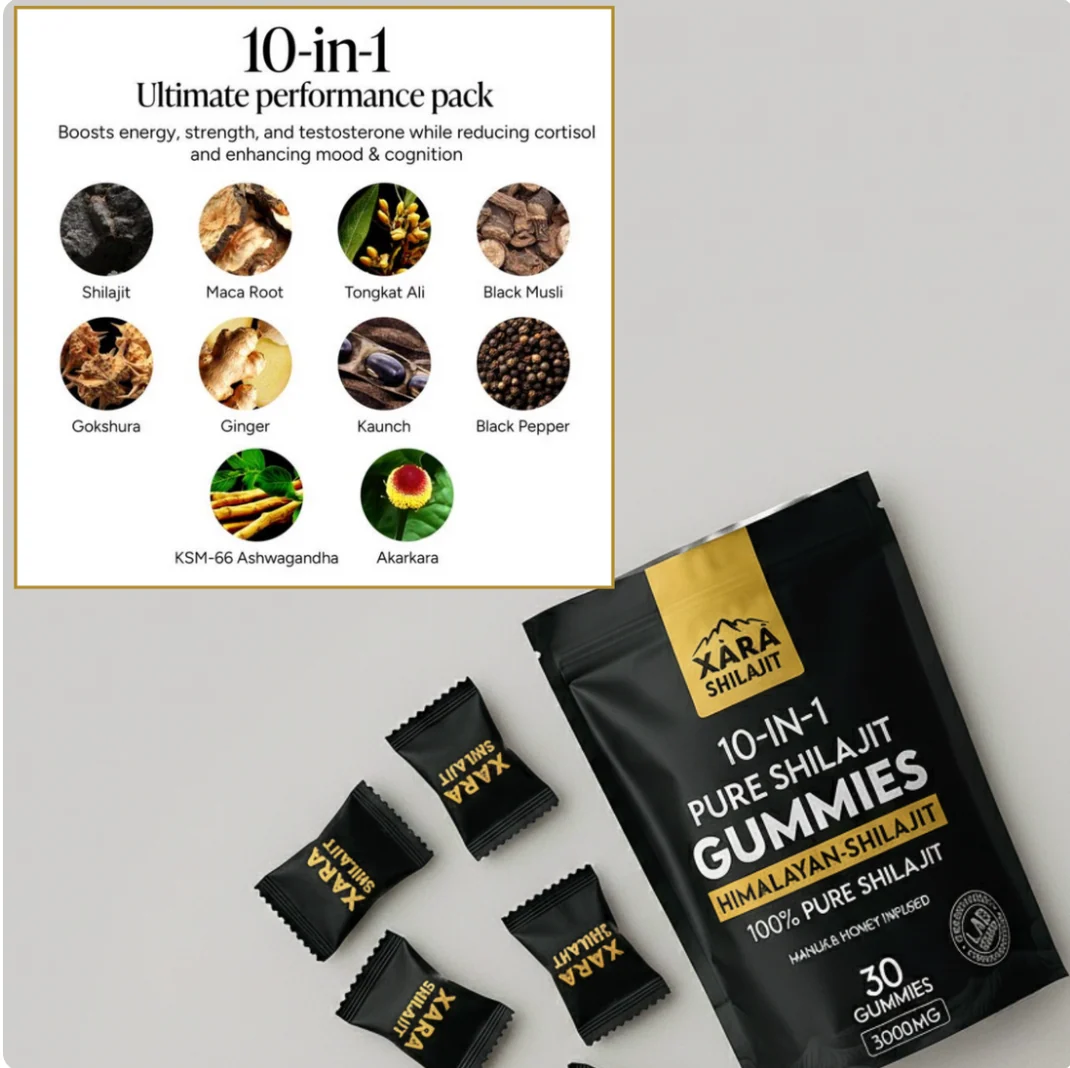 XARA SHILAJIT soft, honey-infused gummies with Himalayan shilajit resin