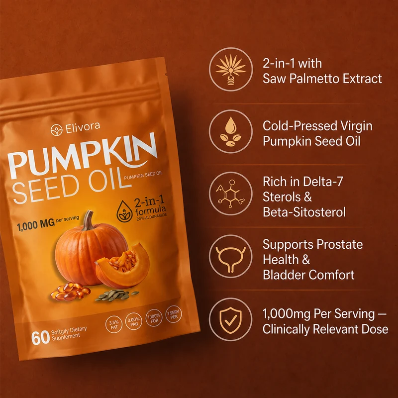 Elivora softgels with 1,000 mg pumpkin seed oil per serving
