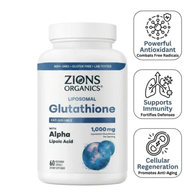 ZionsOrganics® Triple Strength Liposomal Glutathione using lipid-based structures for ingredient delivery
