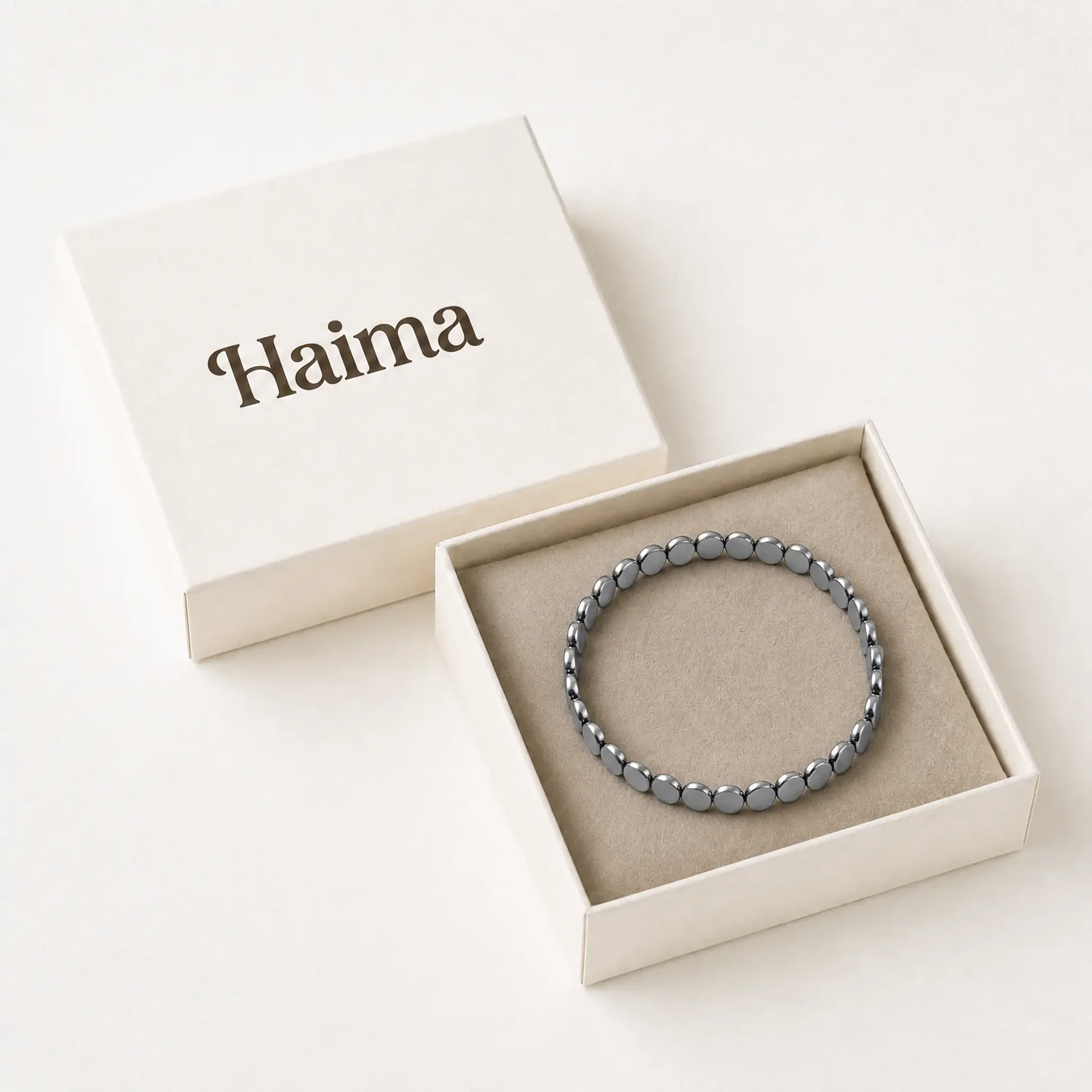 Haima Hematite Bracelet with a substantial feel and beads cool to the initial touch