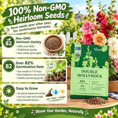 Viresta hollyhock seed pack containing 500 seeds
