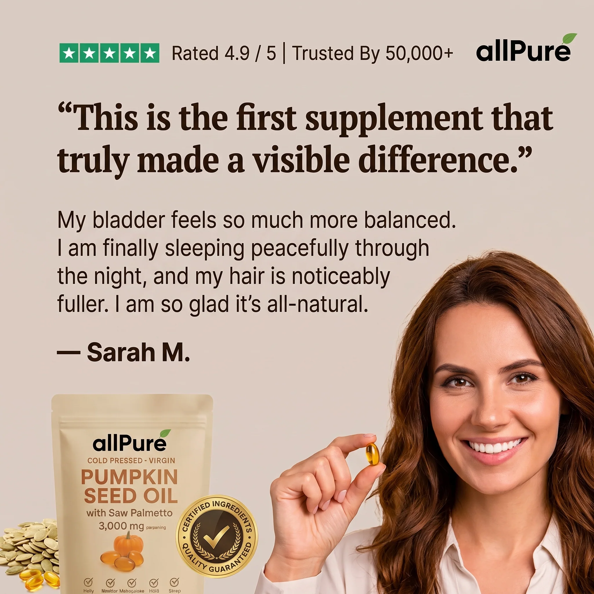 allPure pumpkin seed oil with naturally occurring essential fatty acids